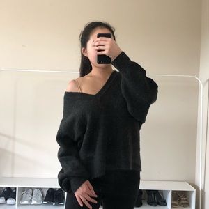 Oversized V Neck Knit Sweater Lace Detail